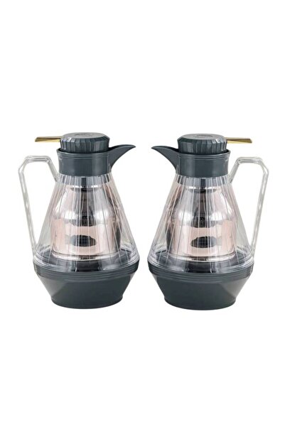 Generic Set of 2 tea and coffee thermoses, light black with a transparent fin...