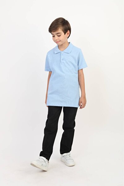 NATS KİDS UNISEX Çocuk Açık Mavi Polo Yaka Okul Tişörtü Kısa Kollu Pamuklu Pi...