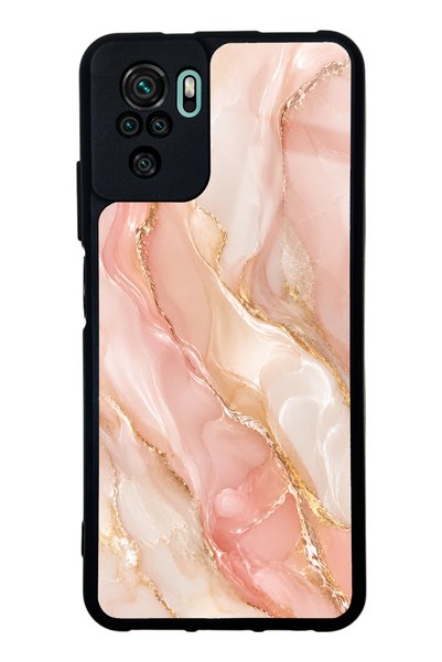 Spoyi حافظة هاتف لامعة بتصميم رخامي ذهبي لون أحمر خوخي لهاتف Xiaomi Redmi Not...