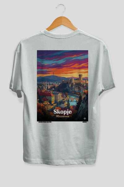 Ankhises Skopje Macedonia White Oversize Country City Back Printed Unisex T-S...