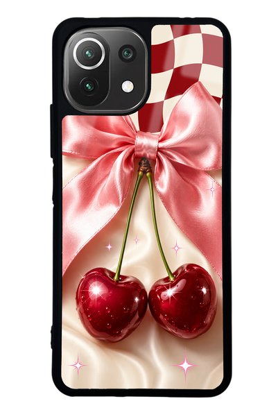 Spoyi حافظة هاتف Xiaomi Mi 11 Lite بتصميم Cherry Picnic Bow لامعة
