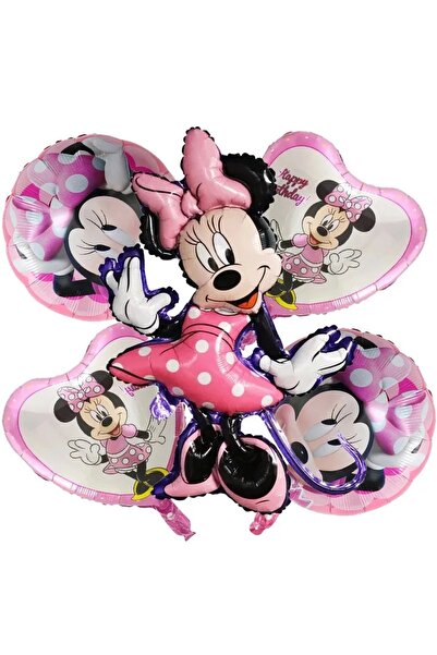Baloane Vesele Set 5 Baloane Folie Minnie Mouse - Decor Aniversar Roz SET328