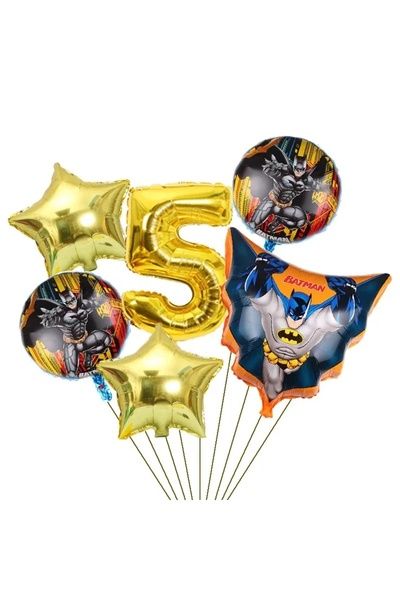 Baloane Vesele Set Baloane Aniversare 5 Ani Tematica Batman Auriu SET316-5