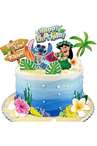 Baloane Vesele Topper Tort Lilo Stitch Tropical Happy Birthday Decor Aniversa...