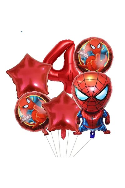 Baloane Vesele Set 6 Baloane Aniversare 4 Ani Spiderman Rosu SET324-4
