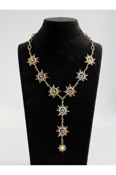 KAYANCLICK Stainless Steel Necklace with Colorful Sun Pendants