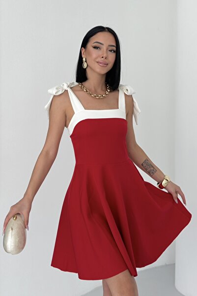ALFUDO Moda Collection Women's Ribbon Detail Strapless Tie-Back Design Red Fl...