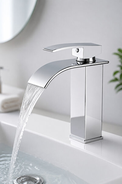 KUSTAR Şelale Lavabo Bataryası Krom – Tek Kollu Kare Banyo Lavabo Musluğu, Sı...