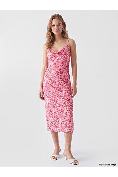 LC Waikiki Flowy Roba Collar Rope Strap Drawstring Dress for Style Enthusiast...