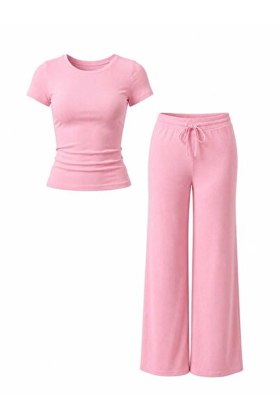 EVOA Women's Crew Neck Blouse & Wide Leg Pants Set