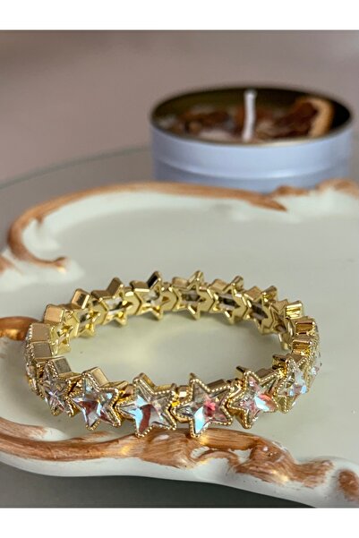 ANKA JEWELLRY White Star Stone Gold Women's Steel Flexible Bracelet