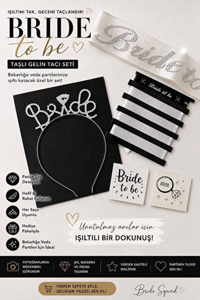 KUZEY AKSESUAR Bride Seti Bekarlığa Veda Partisi Malzemeleri Kuşak Dövme Taç ...
