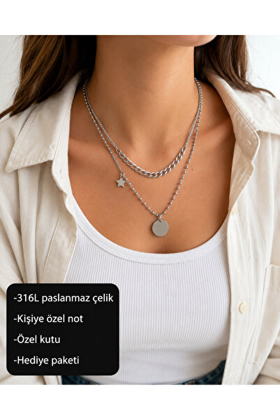 HER ŞEY NOTA www.herseynota.com 316L Stainless Steel Double Layered Locket Ne...