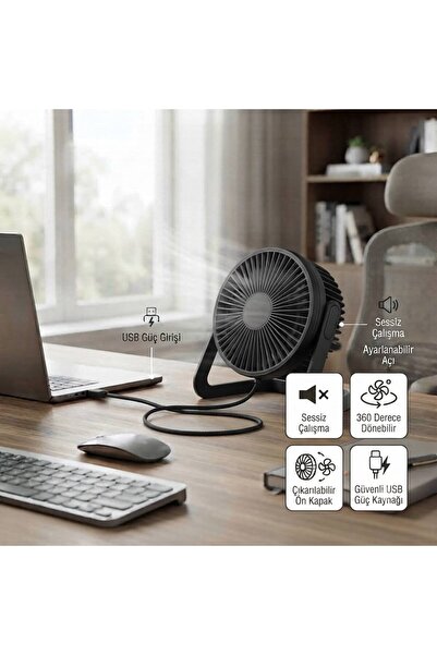 TEKNOTİMER Sessiz Usb Kablolu Mini Fan Ergonomik Ev Ofis Için Sessiz Vantilat...