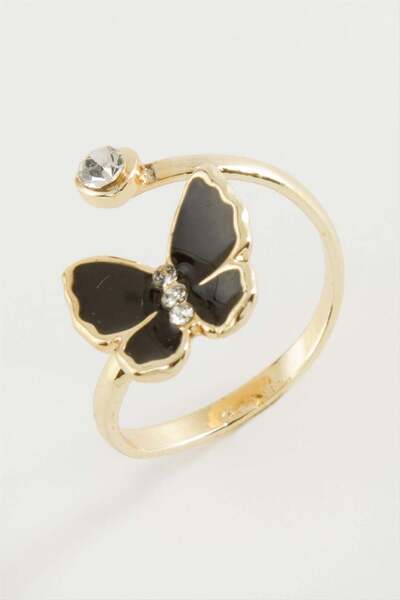 ZERO LAND Spt-Gld Stone Enamel Ring Small (81236) - Black