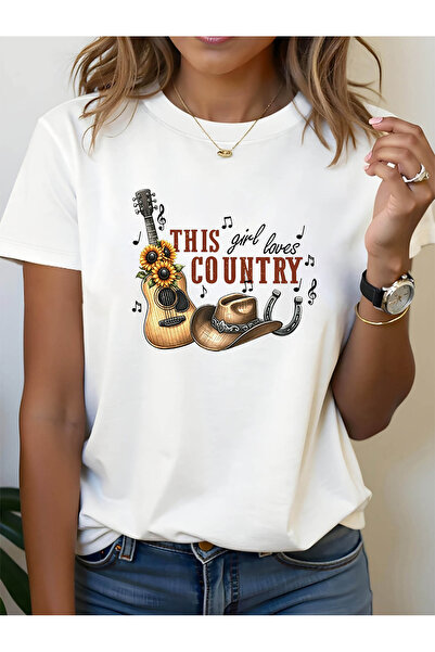 01THEONE THIS loves COUNTRY Graphic Print Women'S T-shirt | Casual Crew Neck,...
