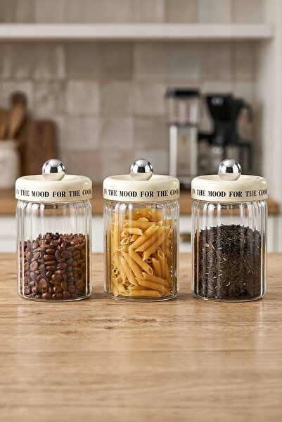 Kitchen Life 3-Piece Vacuum Sealed Glass Jar with Lid 450 ml
