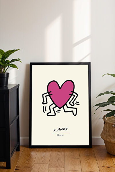 dudekohome Pop Art Kalp Tablo Çerçeveli Poster Modern Duvar Dekorasyonu Minim...