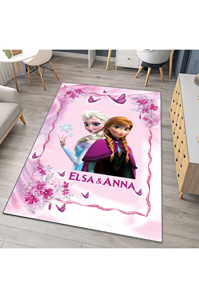 Artisan Home Store Frozen Elsa Anna Çiçek ve Kelebek Desenli Çocuk Odası Halı...