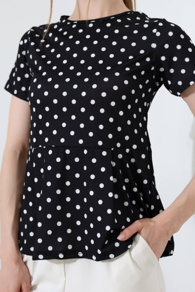 Sabr Kadın Sandy Bisiklet Yaka Kısa Kollu Peplum Bluz