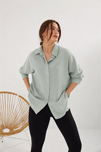 My Blog Mint Linen Oversize Shirt - 5019
