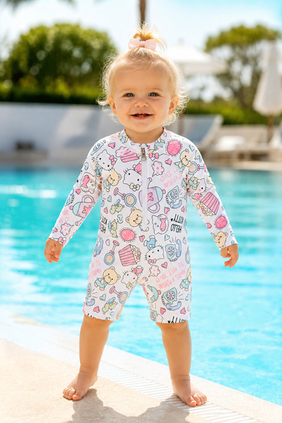 Beniizle Patterned Zippered Baby Girl Swimsuit