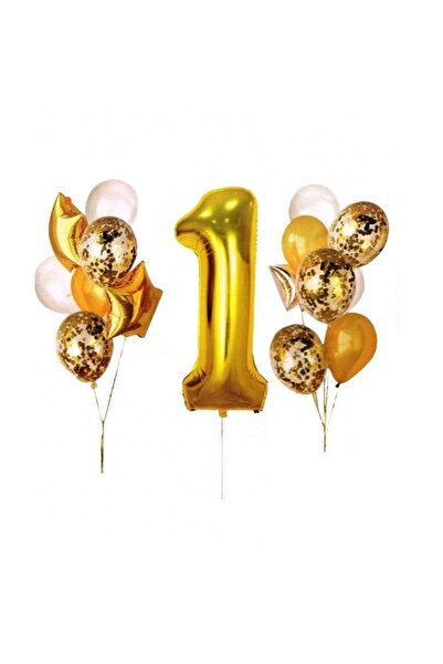 GoParty Set baloane cu cifra 1, balon folie si baloane latex cu confetti, Mul...