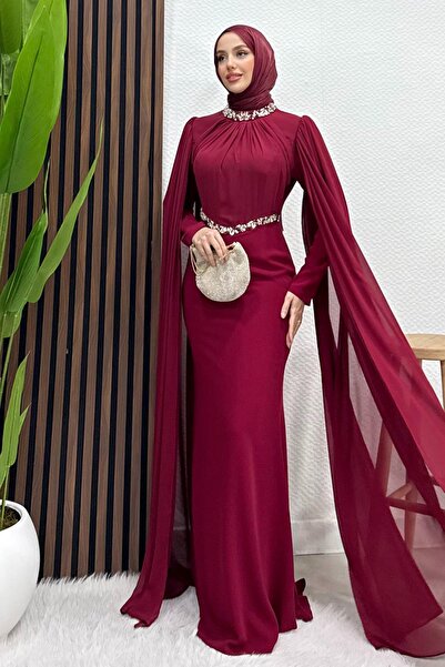 Lamia Giyim Elonor Şifon Abiye Bordo