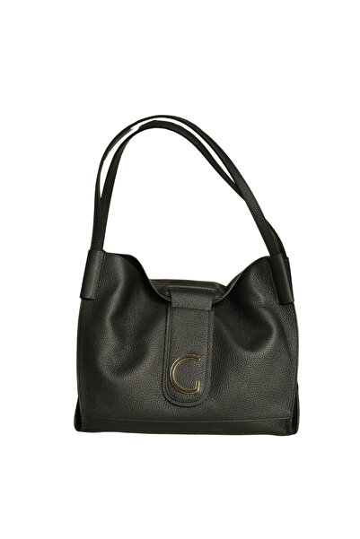 Platin Black Leather Women's Shoulder Bag