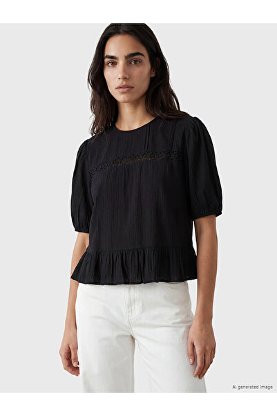 LC Waikiki Crew Neck Embroidered Frilled Blouse