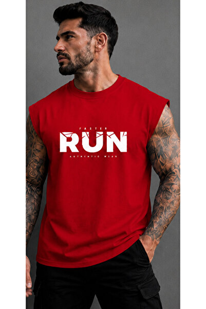 FAVORİST Faster Run Printed Men's Zero Sleeve Athlete T-Shirt (100% Cotton)