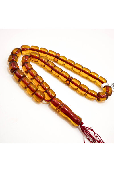 Generic Antique Afghani Rosary 33 Beads 9.5mm Honey & Ruby Striped Prayer Bea...