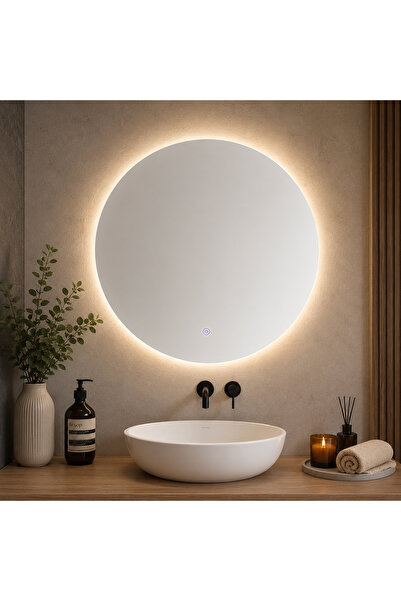 SERSIMO Oglindă de baie rotundă cu LED, cu iluminare reglabilă și control tac...