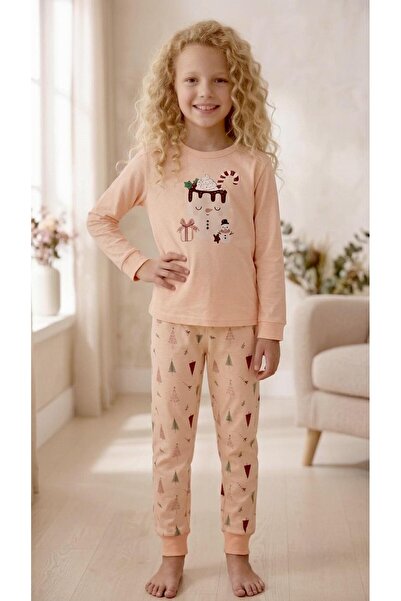 ZEYZEY 8958 Salmon New Year Patterned Pine Tree Pajama Set with Straps