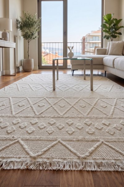 Anatolian Carpet Store Sisal Dokuma Hav Vermez, Leke Tutmaz, Robot Süpürgeye Uygun Modern Krem Halı