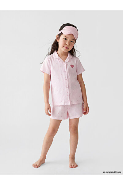 LC Waikiki Ozmarka New Season Shirt Collar Girls' Shorts Pajama Set