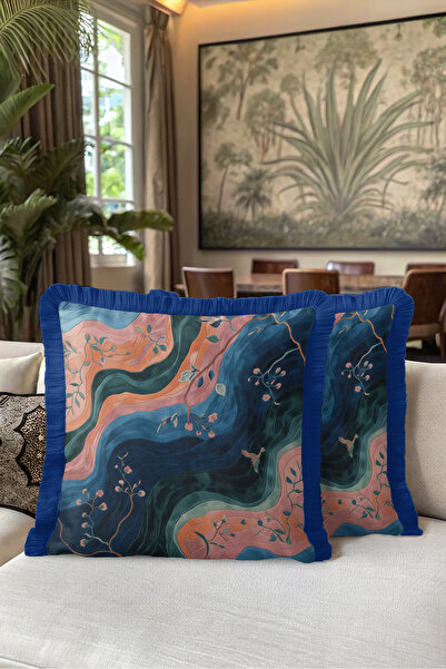 Evimde Bambaşka Abstract Floral Wave Fringe Pillowcase - Artistic Botanical B...