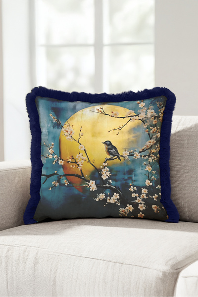 Evimde Bambaşka Decorative Bird Flower Moon Fringe Pillowcase- Far East Boho ...