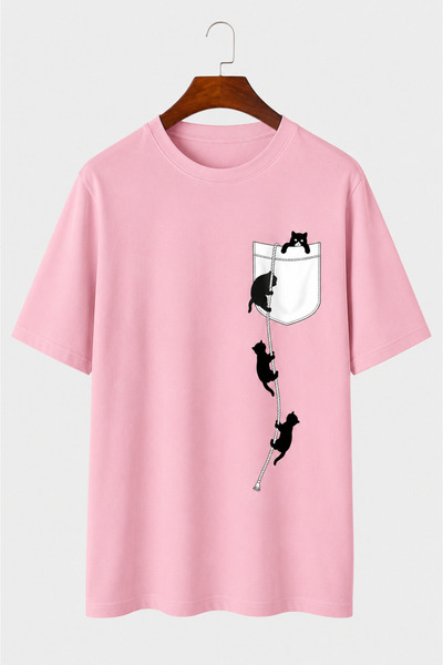 VODEXA Unisex Oversize T-Shirt με στάμπα γάτες, 100% βαμβακερό μπλουζάκι, άνε...