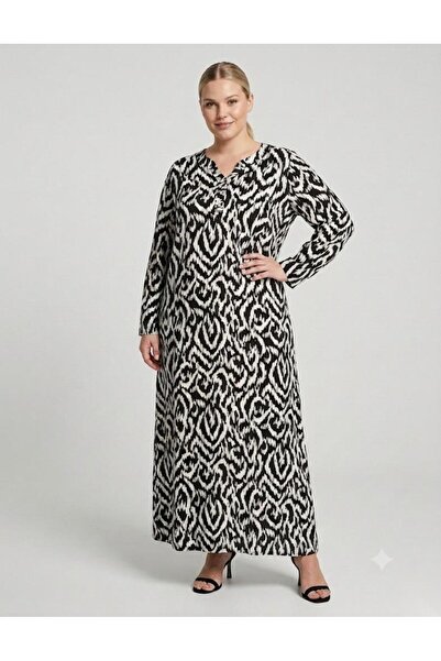 Sedef Moda Evi Long Sleeve Viscose Plus Size Hijab Zebra Pattern Cupped Mothe...