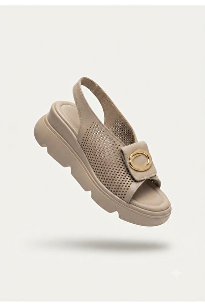 Zerenyus Gwon Exclusive Beige Wedge Heel Sandals 7 cm