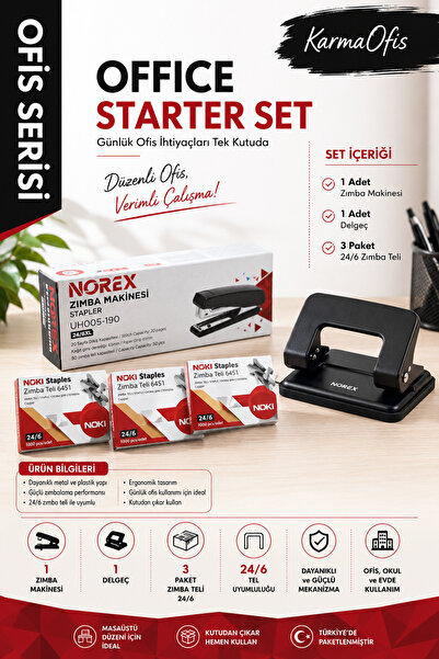 KarmaOfis Office Starter Set |   Stapler + Hole Punch + 3 Packs of 24/6 Stapl...