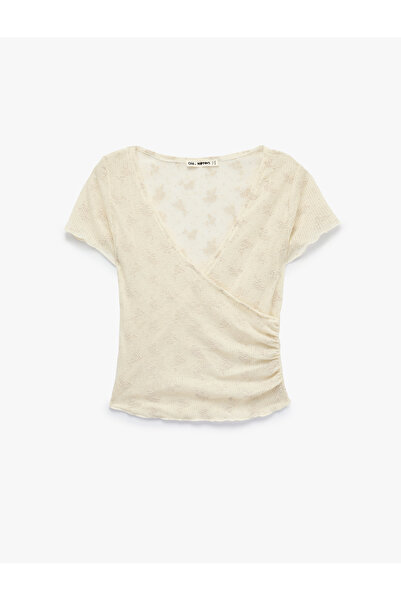 Koton Slim Fit Double Breasted Collar Short Sleeve Blouse
