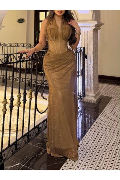 SAHRA-TALA Luxury Embroidery Evening Gown Gold Embroidery Evening Dress