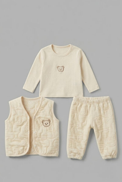 LOGO AKSESUAR Baby Quilted Vest 3-Piece Set 100% Cotton Sweatshirt Top and Bo...