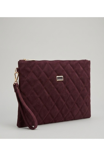 BK Bags & Accessories حقيبة يد نسائية متوسطة الحجم من جلد الغزال باللون الأحم...