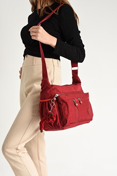 NEMO BAGS Women's Red Shoulder Bag, Postman Crinkle Fabric Waterproof Crossbo...