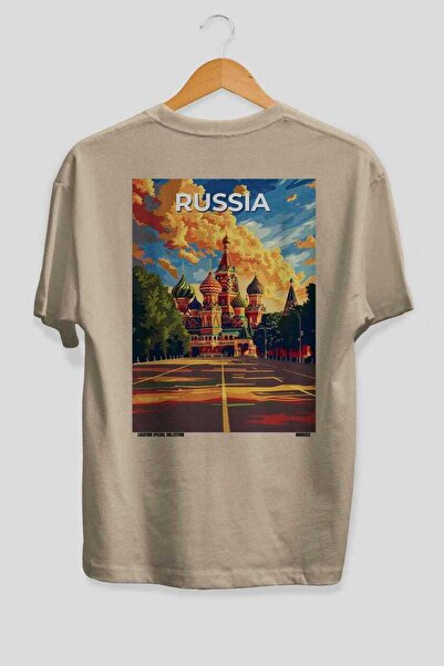 Ankhises Μόσχα Ρωσία Μπεζ Oversize Country City Μπλουζάκι Unisex με στάμπα στ...