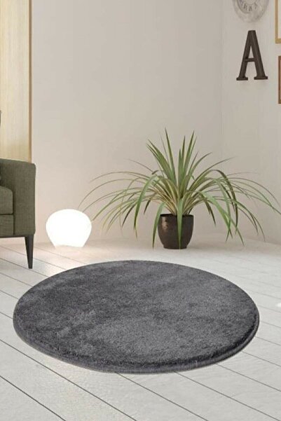 Empressco Round Plush Bath Mat, Gel Non-Slip Plate, Anthracite, 100X100 cm