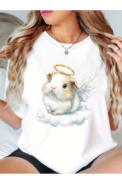 NOURAM [Cute T-Shirt] Lightweight cotton Blend Women's Cute Guinea Pig Angel ...